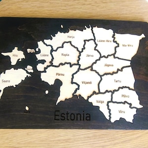 Carte de l'Estonie I Puzzle en bois de l'Estonie I Puzzle jouet en bois Carte de l'Estonie I Puzzle découpé au laser
