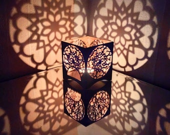 Lantern Gift Wooden Mandala OM Wooden Shadow Lantern - Illuminate Your Space with Sacred Geometry and Tranquility