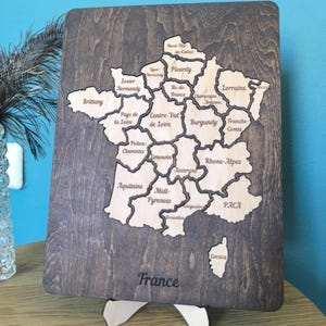 Décoration murale en bois | Casse-tête éducatif | Idée cadeau unique | Carte de France I Puzzle en bois de France I Puzzle en bois jouet (carte) I Puzzle découpé au laser