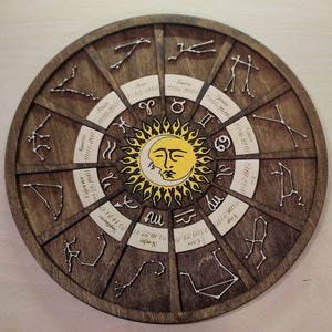Roue du zodiaque en bois I Plaque des signes du zodiaque I Constellations stellaires I Carte du ciel en bois I Carte astrologique