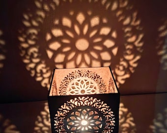 Illuminate Your Home with Mystical Woodland Decor - Mandala Candle Holder, Wood Lamp, Tea Light Lantern, Wooden Lighthouse