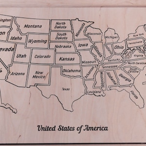 Carte des États-Unis I Puzzle en bois des États-Unis I Puzzle en bois jouet en bois I Puzzle découpé au laser I Puzzle en bois des États-Unis