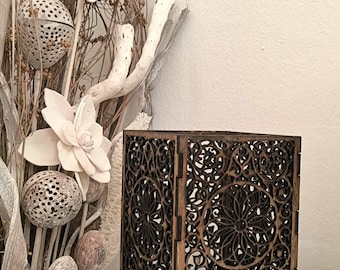 Mandala Candle Holder I Wood Lamp I Tea Light Lantern I Wooden Lighthouse I  Housewarming Gift Wooden Lantern Lamp Spiritual Chakra Wall Art