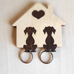 Family Keyholder with Dogs I Dog Keychain I Wall Key Holder I  Wooden Key Hook for Wall I Housewarming Gift