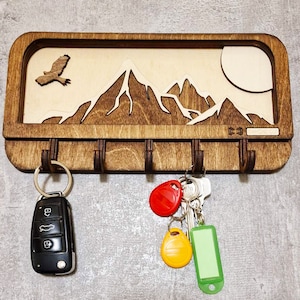 Mountains Wooden Key Holder I Home Decoration I Wall Key Chain Hanger I Key Organizer I Entryway Keychain Hanger image 3