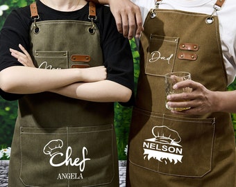 Grill Master Apron,Personalized Canvas Apron,Custom Print Apron For Cooking,Men Chef Apron,Husband Gift for Wife,Personalized Gift For Him