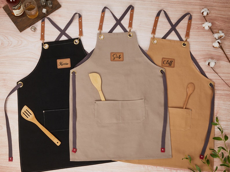 Grembiule personalizzato per uomo, grembiule in tela con tasche, grembiule con stampa personalizzata, grembiule da cucina, regalo per lo chef, regalo per il marito, regalo per lui papà immagine 4