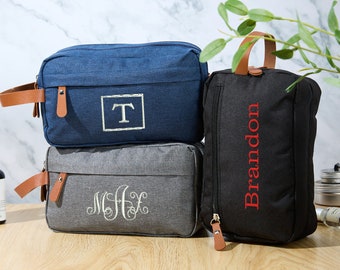 Custom Canvas Bag For Men, Leather Toiletry Bag, Leather Dopp Kit, Personalized Groomsmen Gifts, Dad Gift, Gift For Guys, Gift For Men