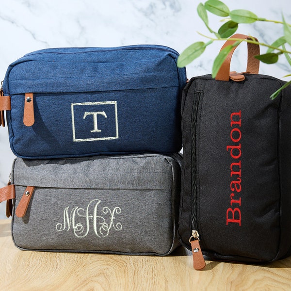 Custom Canvas Bag For Men, Leather Toiletry Bag, Leather Dopp Kit, Personalized Groomsmen Gifts, Dad Gift, Gift For Guys, Gift For Men