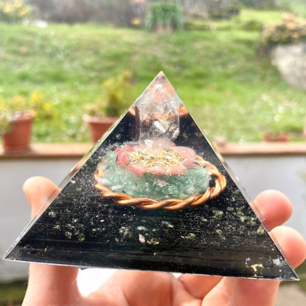 Orgone Pyramid with Black Tourmaline, Tensor ring and Biterminated Quartz - EMF Shield and 5G Protection - Home Protection