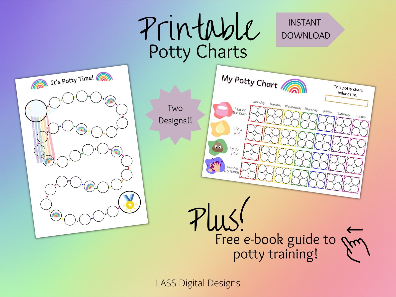 Rainbow Potty Chart, Printable Potty Training Reward Chart for Toddlers, Potty Training Guide