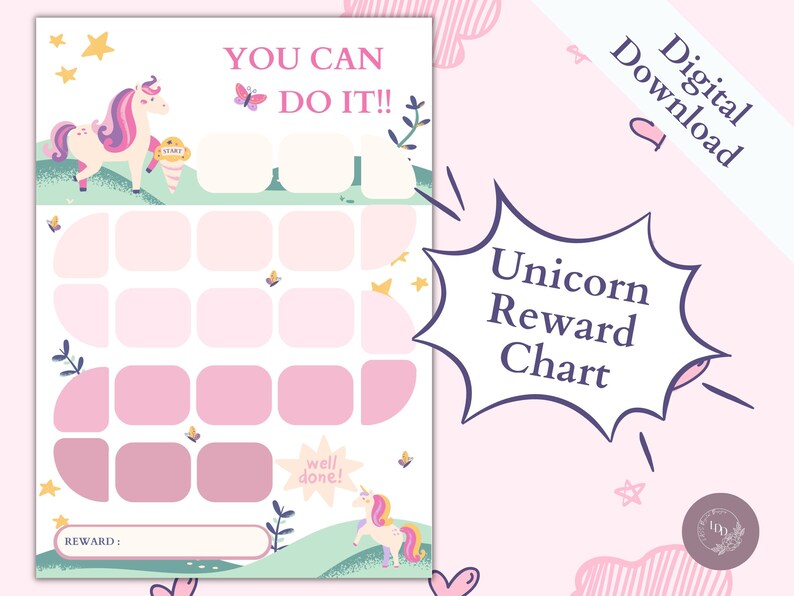 Printable Unicorn Reward Chart, Kids Behaviour Chart, Rainbow Sticker ...