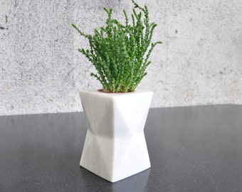 Indoor Marble Pot, Minimalist Design Marble Flower Pot, Handmade Table Decor, Housewarming Gift