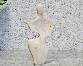 Travertine Woman Sculpture, Modern Sculpture Decor, Handmade Decorative Object, Christmas Gift