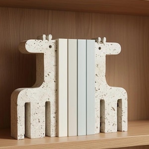 Travertine Bookends, Giraffe Bookends, Modern Minimalist Bookshelf Decor, Natural Stone New Home Gift, Handmade Christmas Gift