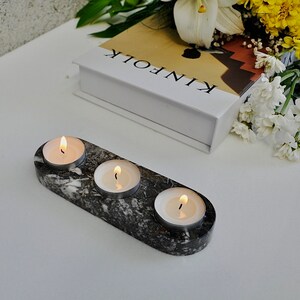 Marble Candle Holder, Triple Tealight Holder, Unique Marble Decorative Gift Ideas, Housewarming Gift, Christmas Gift