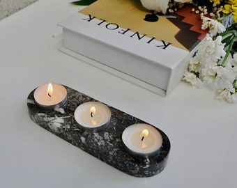 Marble Candle Holder, Triple Tealight Holder, Unique Marble Decorative Gift Ideas, Housewarming Gift, Christmas Gift