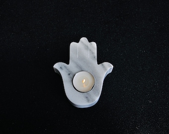 Hamsa Marble Candle Holder, Hand of Fatima Tealight Holder, Unique Marble Candle Holder, Gift for Friends, Housewarming Gift