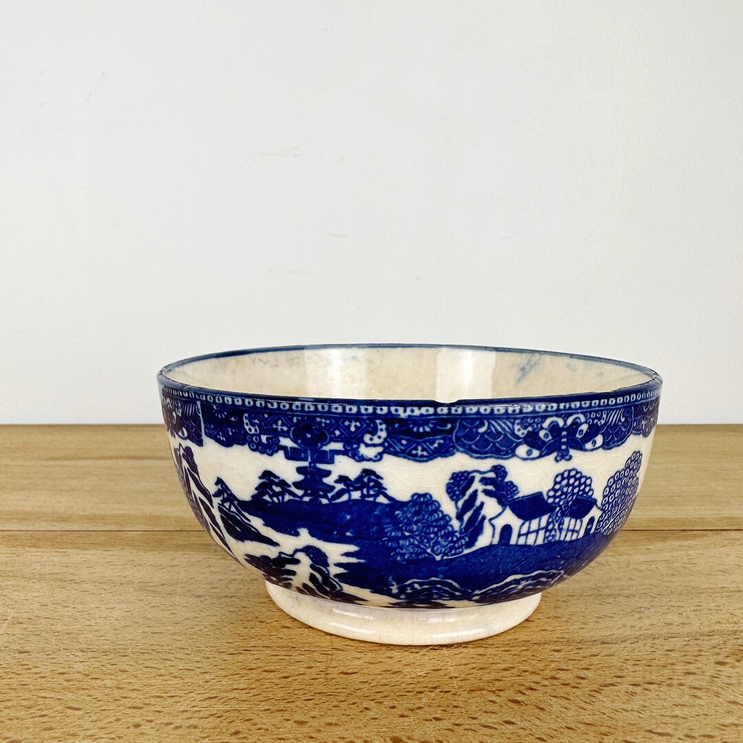 Antique Blue Pattern Ironstone Bowl, Japan Ironstone, Crazed Ironstone ...