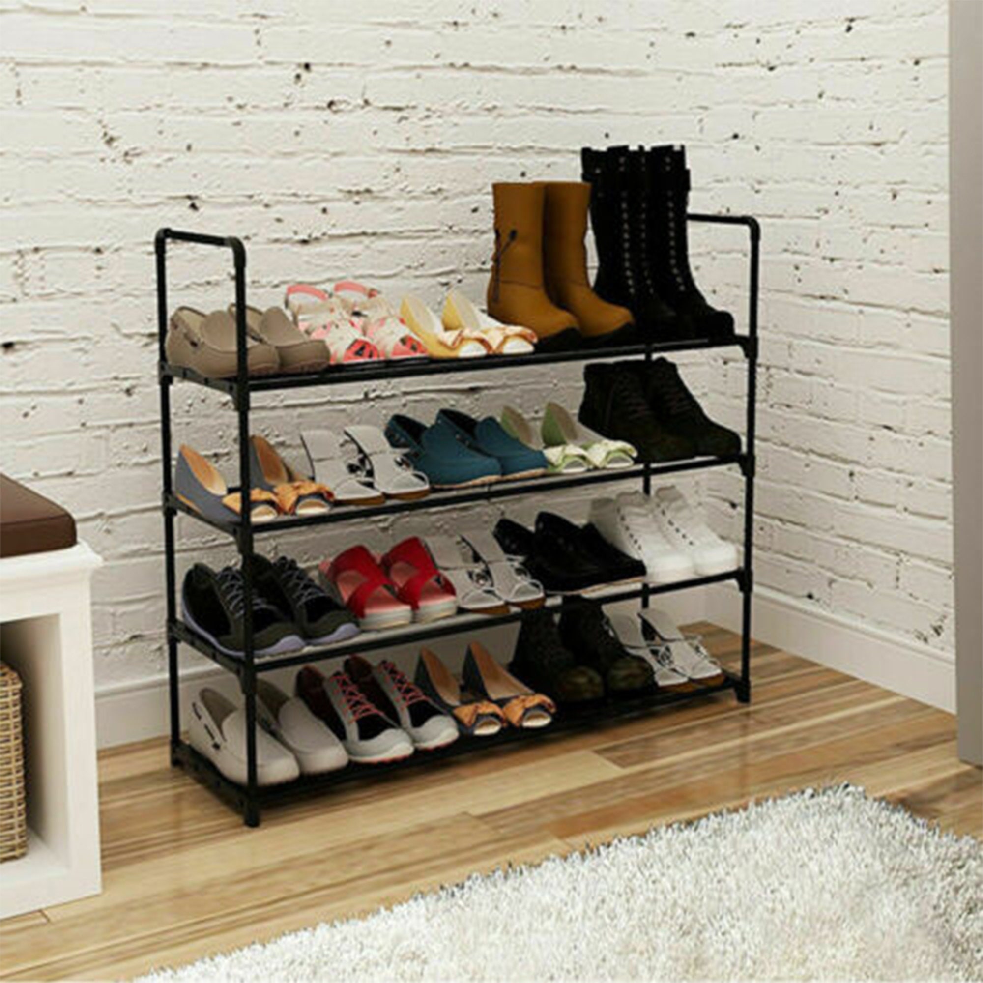 USTECH 4 Tier Shoe Rack, Black