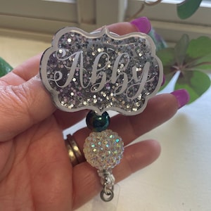 Glitter badge reel personalized gift ID holder beaded badge reel retractable badge reel nurse teacher gift