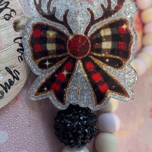 Christmas bow badge reel gift ID holder beaded badge reel  nurse teacher gift key chain bag charm vent clip magnet