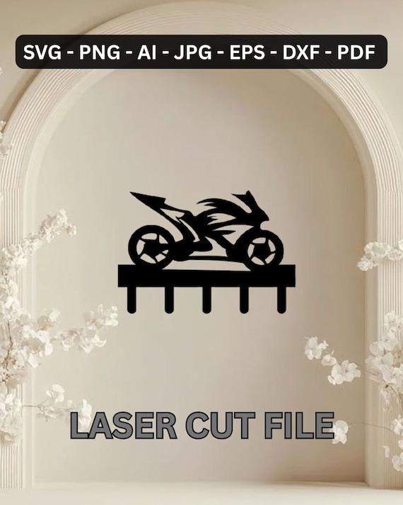 Motorcycle Key Holder SVG | Laser Cut Bike Wall Hook (Digital Download)