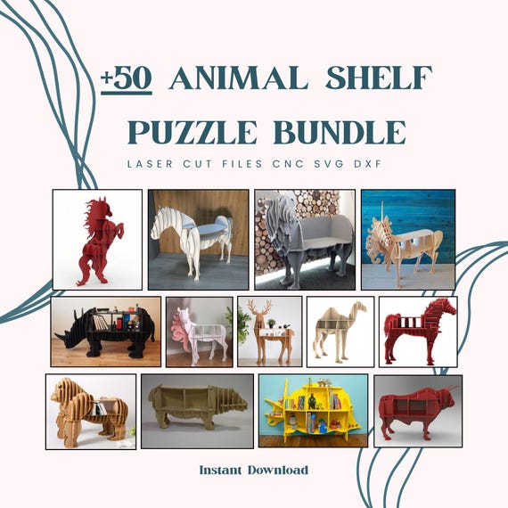 50 Animal Shelf Puzzle SVG Files | Laser Cut CNC Wooden Shelves (Digital Download)