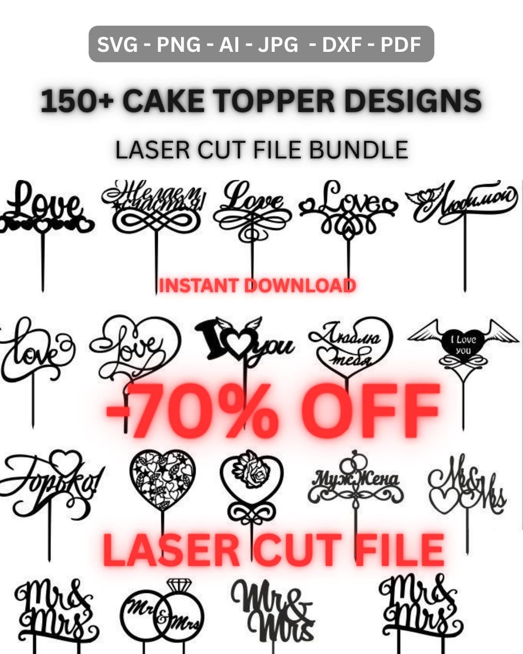 150+ Cake Topper SVG Laser Cut Files | Wedding, Birthday (instant ...