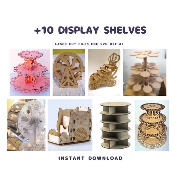 10 Display Shelf SVG Files | Laser Cut CNC Router Designs (Digital Download)