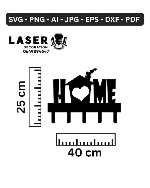 Home Key Holder SVG | Wall Hook Rack Design | CNC Laser Cut Files