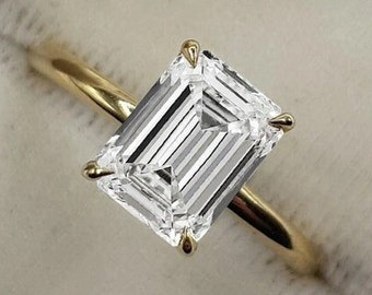 3.5CT Emerald Cut Moissanite Engagement Ring 14k Gold Emerald Cut Engagement Ring Emerald Solitaire Ring Hidden Halo Diamond Wedding Ring