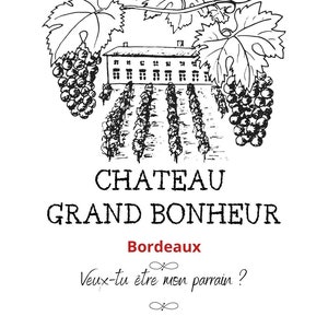 Etiquette personnalisée pour bouteille de vin, champagne etc pour demande de parrain, marraine, annonce de grossesse,demande de témoins