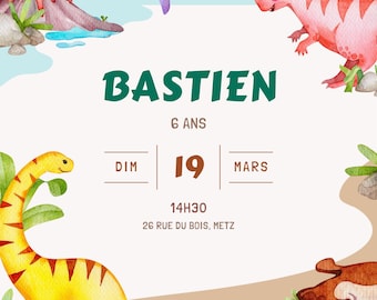 Customizable birthday invitation, personalized birthday invitation to print, dinosaur theme child birthday invitation