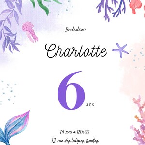 Customizable birthday invitation, personalized birthday invitation to print, child birthday invitation mermaid theme