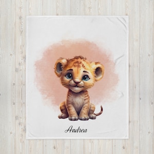 Personalized lion child blanket, animals, safari, customizable animal blanket