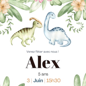 Customizable birthday invitation, personalized birthday invitation to print, dinosaur theme child birthday invitation