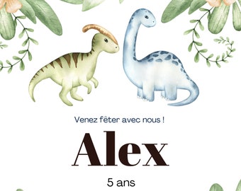 Convite de aniversário personalizável, convite de aniversário personalizado para imprimir, convite de aniversário infantil com tema de dinossauro