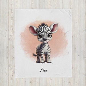 Personalized children&#39;s blanket zebra safari animals, customizable blanket