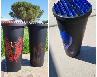 Matte Cold Tumblers/ Personalized black matte cups/ Custom Made lids/ Handmade Tumblers