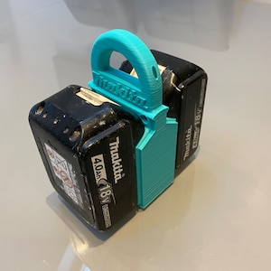 Double Makita battery holder with extended hoop
