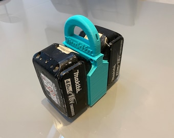 Double Makita battery holder with extended hoop