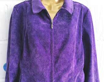 Vintage 80s 90s Christopher & Banks Size M Purple Swirl Corduroy Jacket Zip Hippie Boho