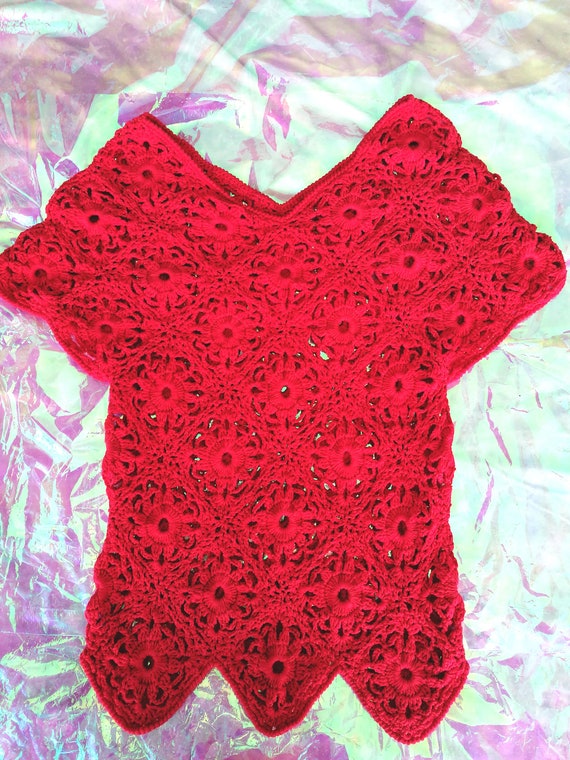 Vintage 90s Y2k Size XS Red Crochet Handmade Knit… - image 8