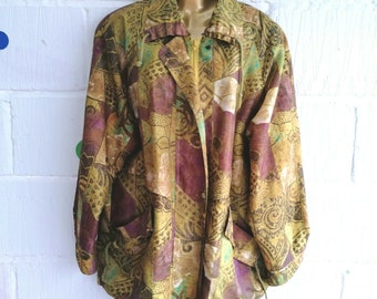 Vintage 80s 90s Size L Retro Mustard Lightweight Shoulder Pads Jacket Zip Unisex
