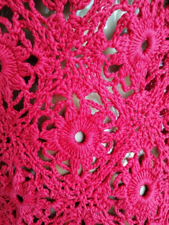 Vintage 90s Y2k Size XS Red Crochet Handmade Knit… - image 9