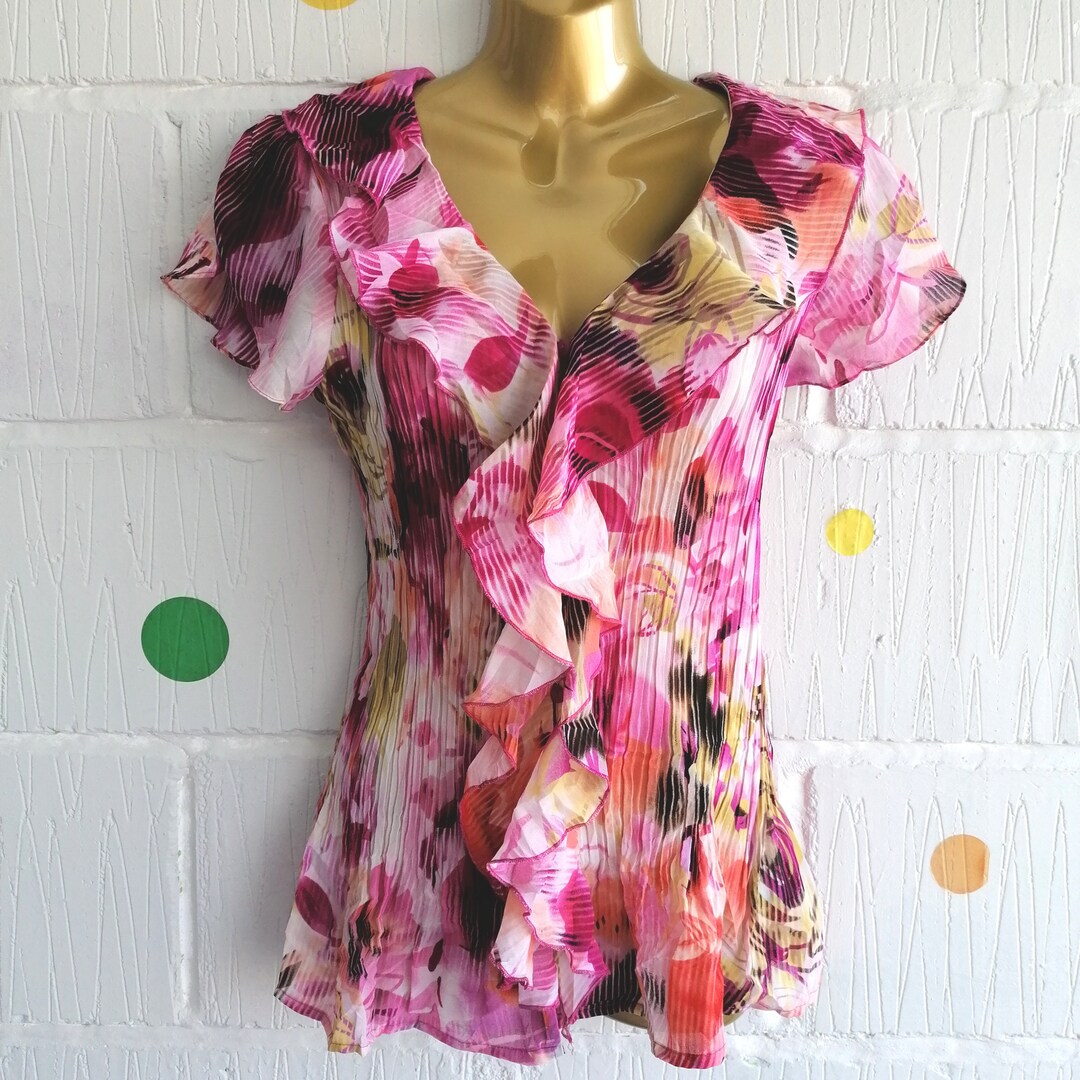 Vintage 90s Size S/M East 5th Floral Pleated Colourful Frill Boho ...