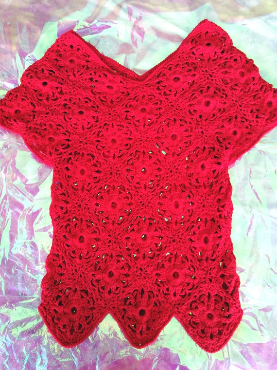 Vintage 90s Y2k Size XS Red Crochet Handmade Knit… - image 7