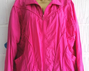 Vintage 80s 90s Lavon Size M Neon Pink Windbreaker Jacket Retro Rave Festival London Nylon Shell Colourful Gym UK