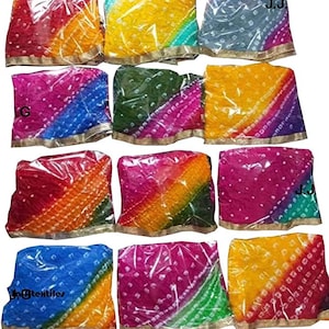 Wholesale Lot of Women&#39;s Silk Dupatta Bandhani Bandhej Dupatta, Multi Color Zari Border Dupatta